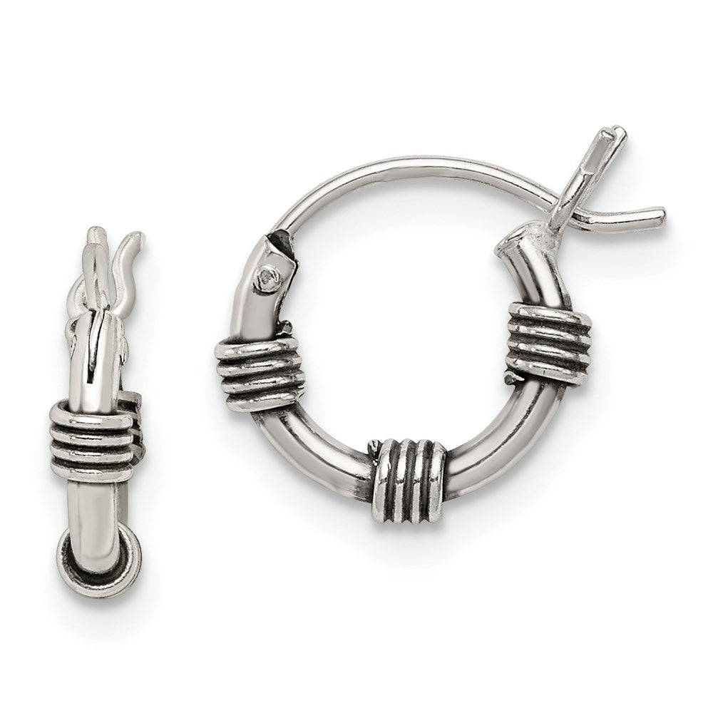 QE5378 Sterling Silver Antiqued Hoop Earrings