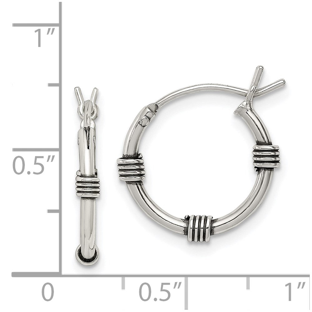 QE5379 Sterling Silver Antiqued Hoop Earrings