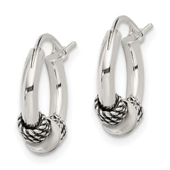 QE5380 Sterling Silver Antiqued Hoop Earrings
