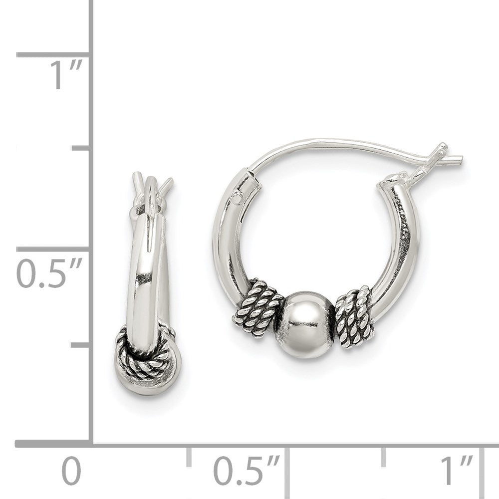QE5380 Sterling Silver Antiqued Hoop Earrings