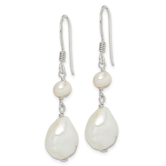 QE5431 Sterling Silver Polished White 5.5-11mm Baroque & Semi-Round Freshwater Cultured Pearl Dangle Earrings
