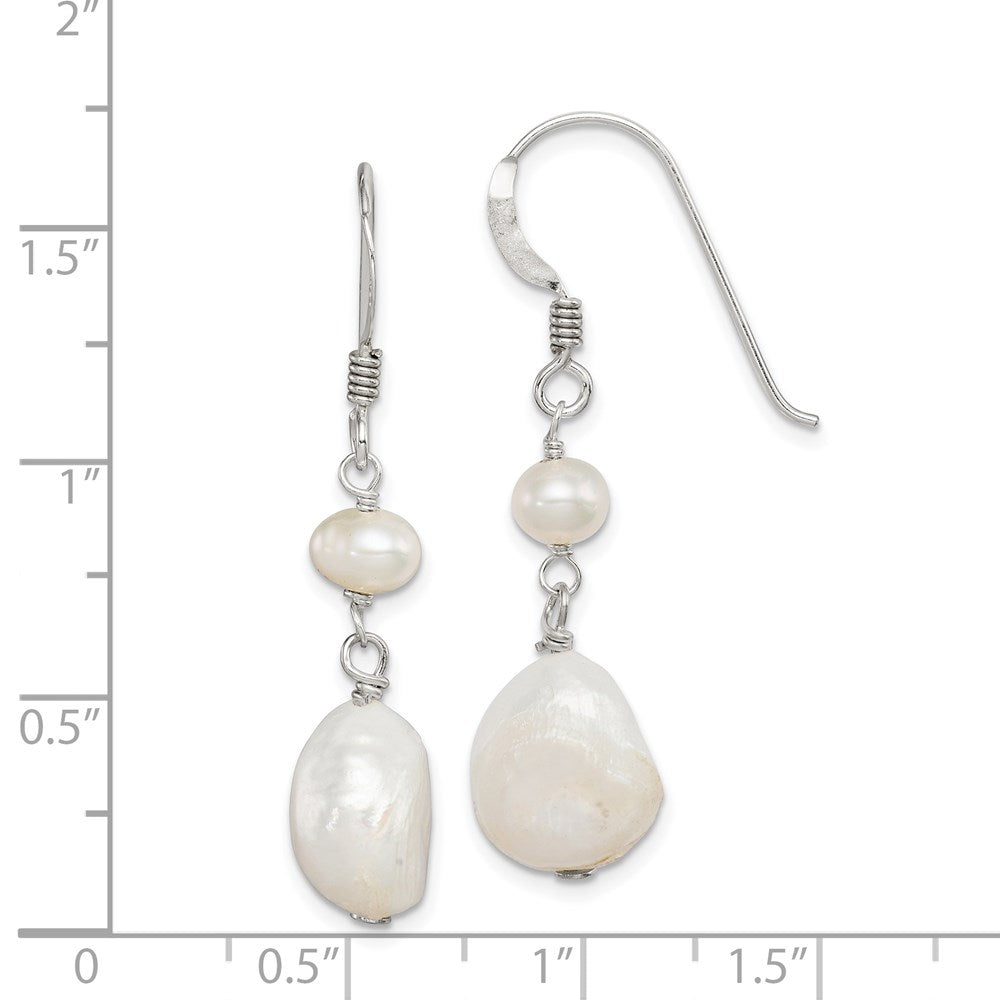 QE5431 Sterling Silver Polished White 5.5-11mm Baroque & Semi-Round Freshwater Cultured Pearl Dangle Earrings