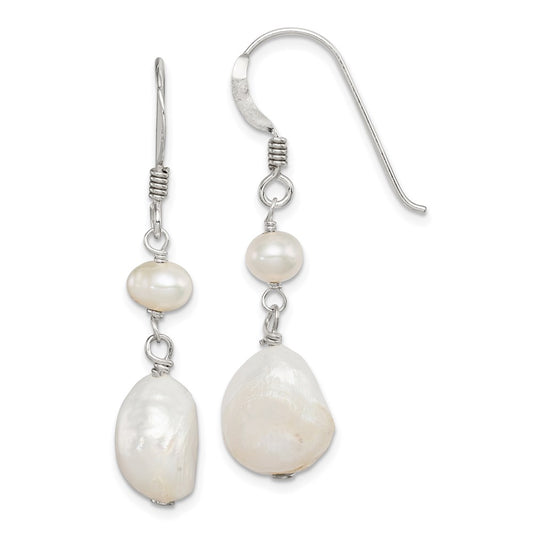 QE5431 Sterling Silver Polished White 5.5-11mm Baroque & Semi-Round Freshwater Cultured Pearl Dangle Earrings