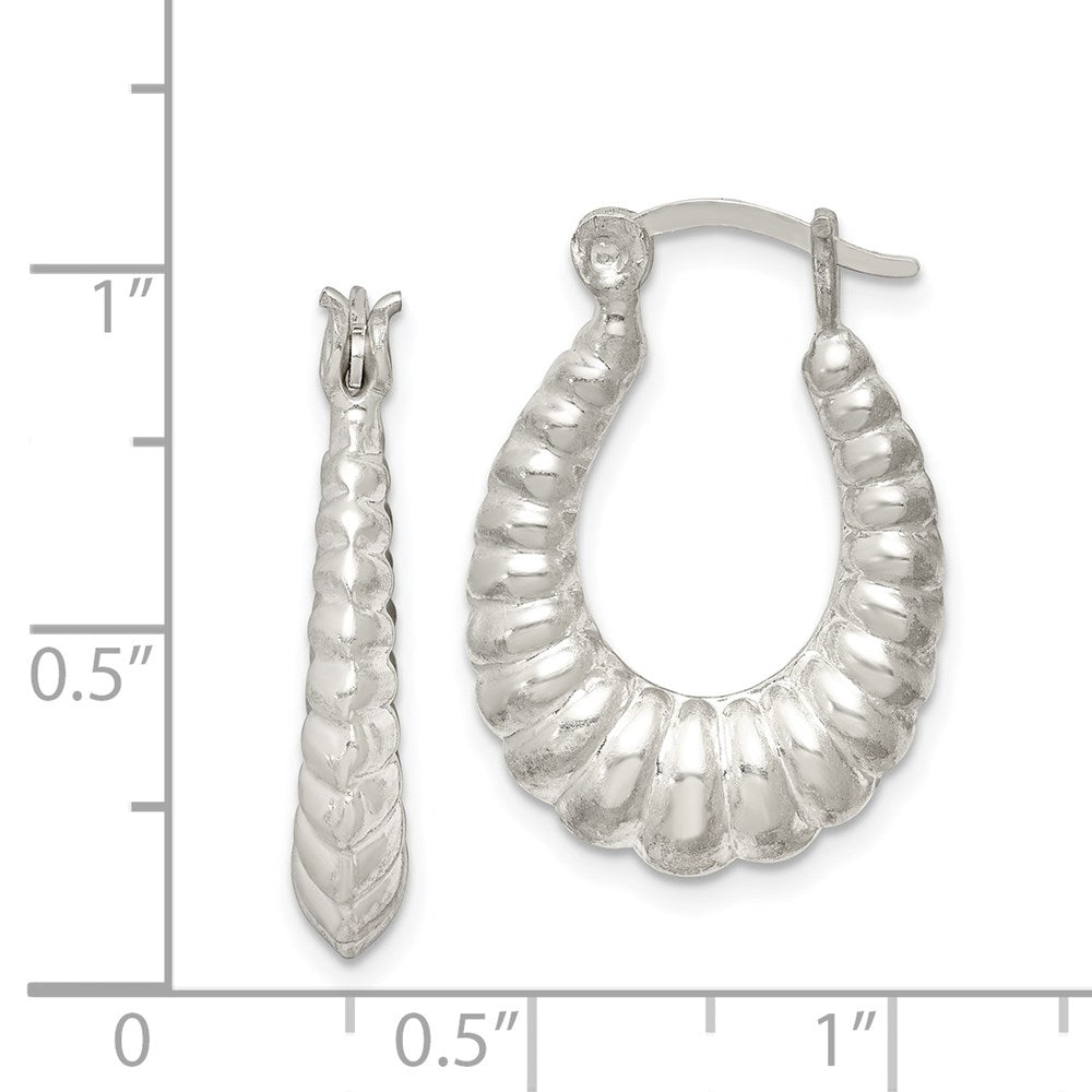 QE546 Sterling Silver Polished Shrimp Oval Hoop Earrings