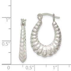 QE546 Sterling Silver Polished Shrimp Oval Hoop Earrings