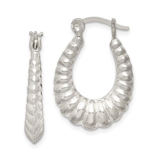 QE546 Sterling Silver Polished Shrimp Oval Hoop Earrings