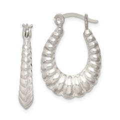 QE546 Sterling Silver Polished Shrimp Oval Hoop Earrings