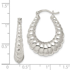QE547 Sterling Silver Rhodium-plated Polished Shrimp Oval Hoop Earrings