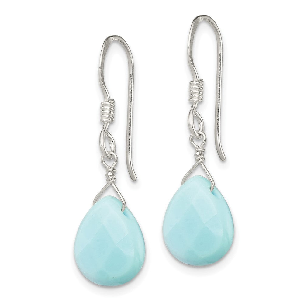 QE5550 Sterling Silver Polished Amazonite Teardrop Dangle Earrings