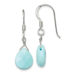 QE5550 Sterling Silver Polished Amazonite Teardrop Dangle Earrings