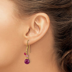 QE5593 Sterling Silver Gold-tone Vermeil Polished Ruby Teardrop Dangle Earrings
