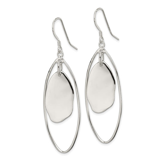 QE5656 Sterling Silver Polished Fancy Oval Dangle Earrings