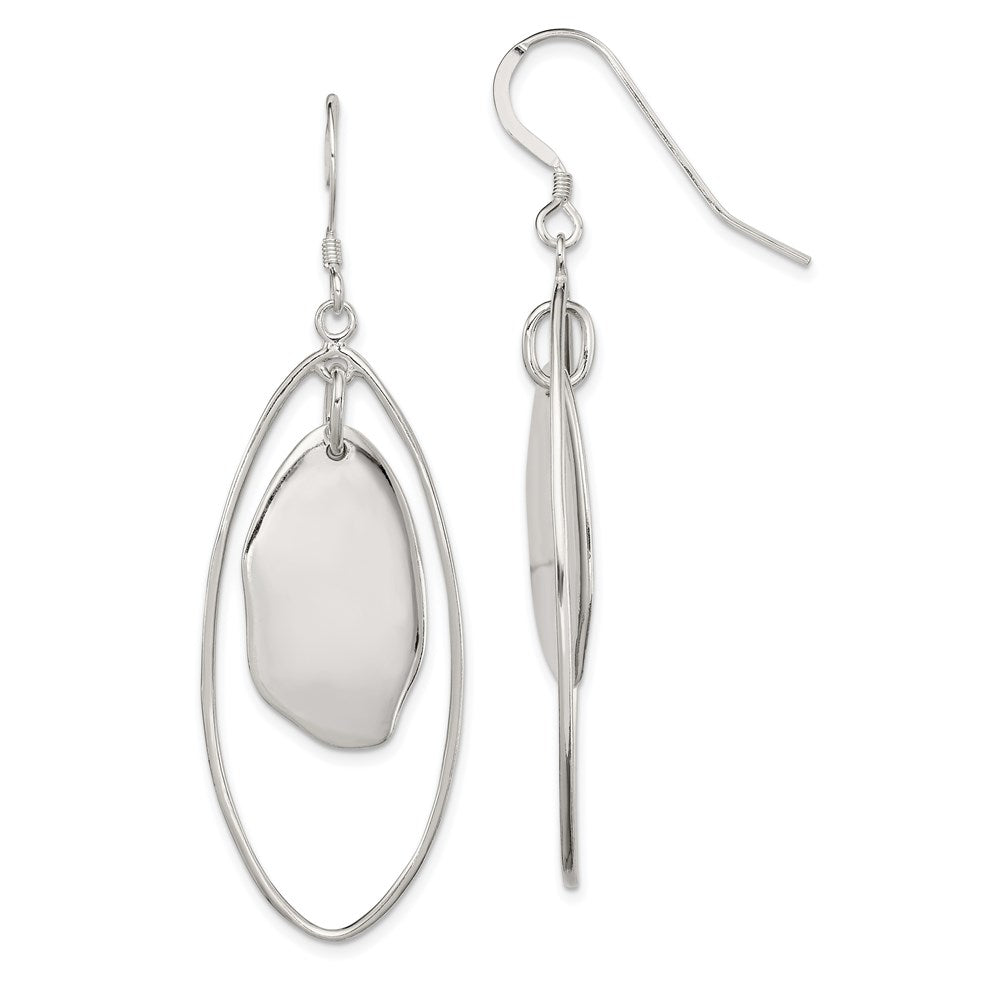 QE5656 Sterling Silver Polished Fancy Oval Dangle Earrings