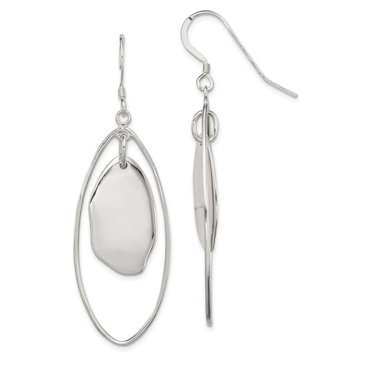 QE5656 Sterling Silver Polished Fancy Oval Dangle Earrings