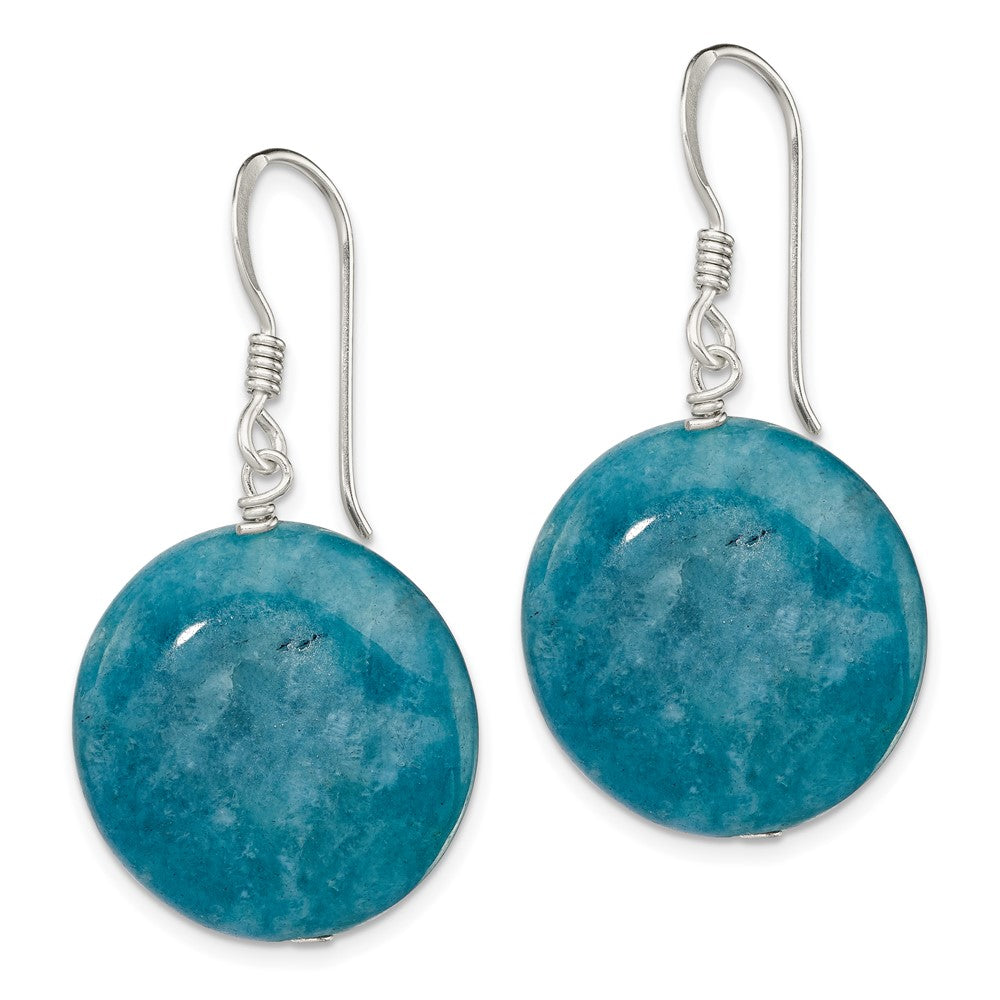 QE5853 Sterling Silver Polished Round 20mm Blue Agate Dangle Earrings