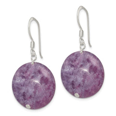 QE5854 Sterling Silver Polished Purple Lepidolite Circle Dangle Earrings