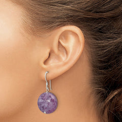 QE5854 Sterling Silver Polished Purple Lepidolite Circle Dangle Earrings