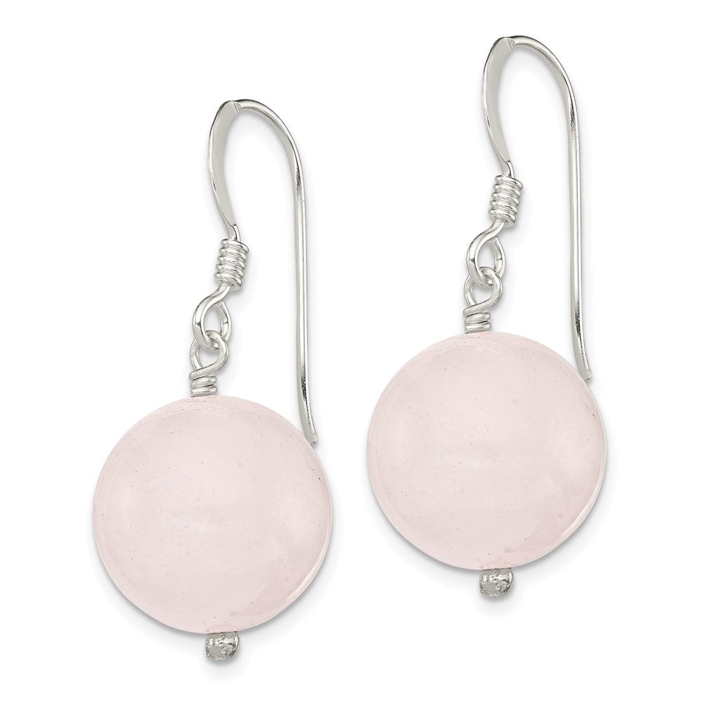 QE5860 Sterling Silver Polished 12mm Round Rose Quartz Dangle Earrings