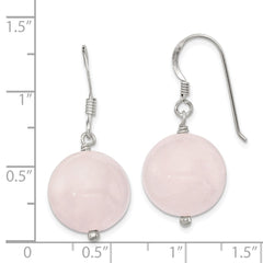 QE5860 Sterling Silver Polished 12mm Round Rose Quartz Dangle Earrings