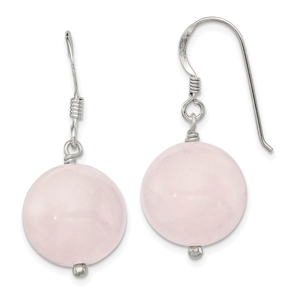 QE5860 Sterling Silver Polished 12mm Round Rose Quartz Dangle Earrings