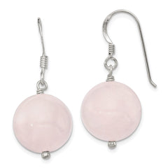 QE5860 Sterling Silver Polished 12mm Round Rose Quartz Dangle Earrings