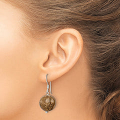 QE5865 Sterling Silver Polished 14mm Round Picture Jasper Dangle Earrings
