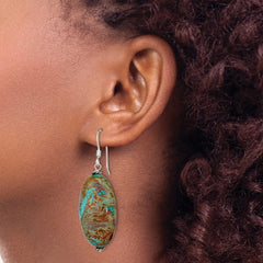 QE5872 Sterling Silver Polished & Antiqued Twisted Bead & Blue Jasper Oval Dangle Earrings