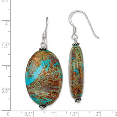 QE5872 Sterling Silver Polished & Antiqued Twisted Bead & Blue Jasper Oval Dangle Earrings