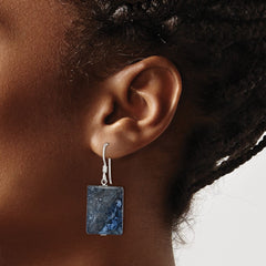 QE5890 Sterling Silver Polished Blue Sodalite Rectangular Dangle Earrings