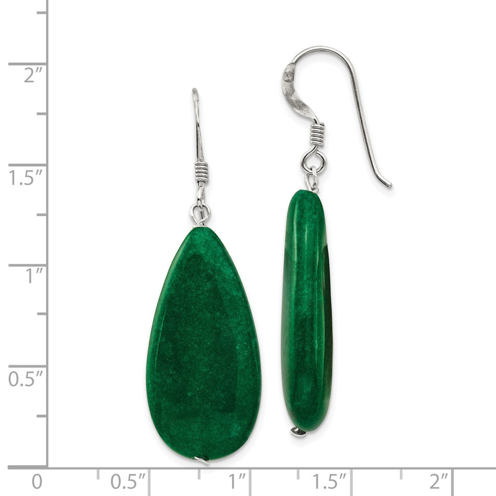 QE5897 Sterling Silver Polished Green Jade Teardrop Dangle Earrings