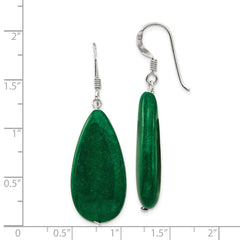 QE5897 Sterling Silver Polished Green Jade Teardrop Dangle Earrings