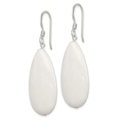 QE5899 Sterling Silver Polished White Jade Teardrop Dangle Earrings