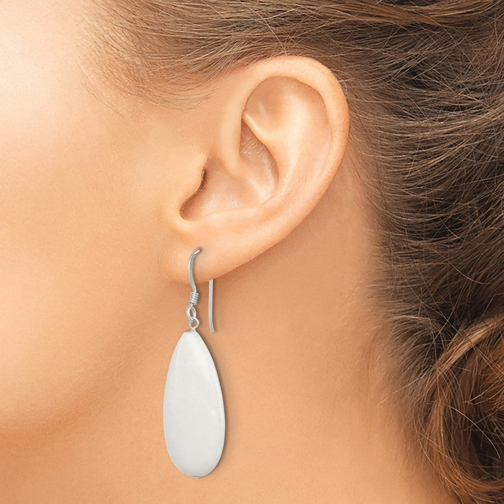 QE5899 Sterling Silver Polished White Jade Teardrop Dangle Earrings