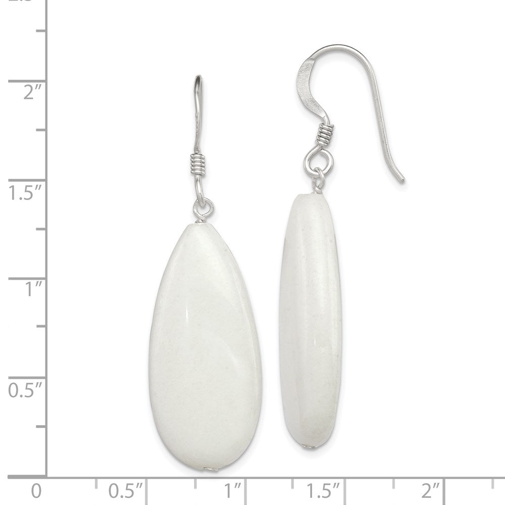 QE5899 Sterling Silver Polished White Jade Teardrop Dangle Earrings
