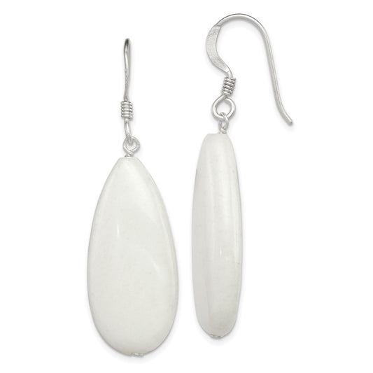 QE5899 Sterling Silver Polished White Jade Teardrop Dangle Earrings