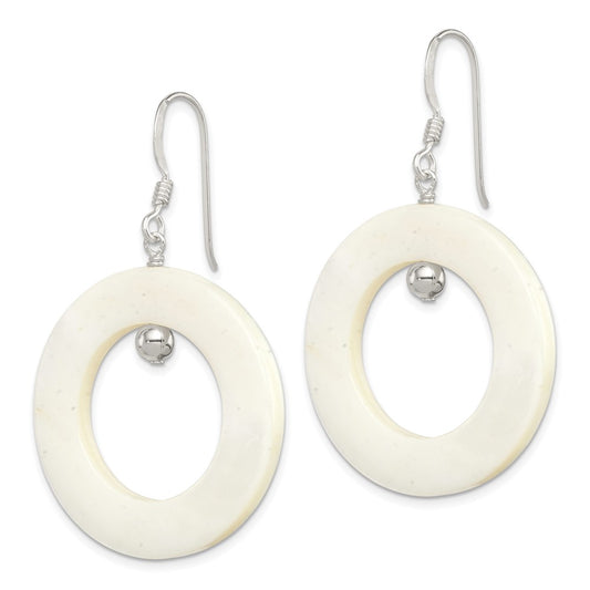 QE5931 Sterling Silver Polished White Mother of Pearl Circle Dangle Earrings
