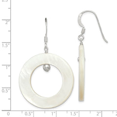 QE5931 Sterling Silver Polished White Mother of Pearl Circle Dangle Earrings