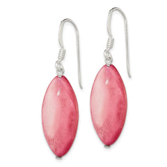 QE5951 Sterling Silver Polished Pink Mother of Pearl Marquise Dangle Earrings