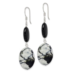 QE5977 Sterling Silver Polished Black Sardonyx & Zebra Jasper Dangle Earrings