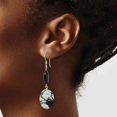 QE5977 Sterling Silver Polished Black Sardonyx & Zebra Jasper Dangle Earrings