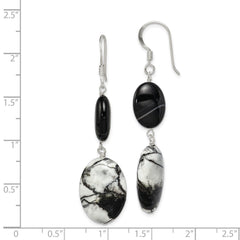 QE5977 Sterling Silver Polished Black Sardonyx & Zebra Jasper Dangle Earrings