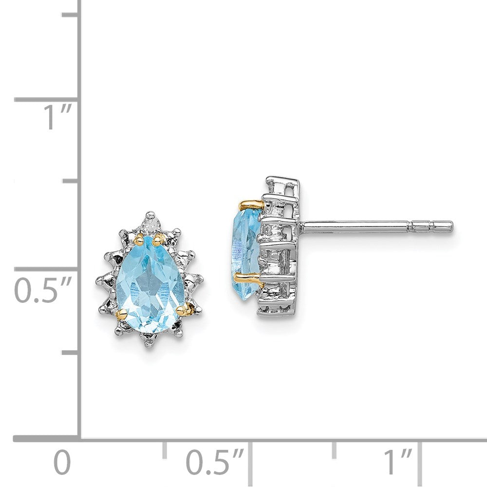 QE6080 Brilliant Gemstones Sterling Silver with 14K Accent Rhodium-plated Sky Blue Topaz and Diamond Post Earrings