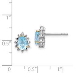 QE6080 Brilliant Gemstones Sterling Silver with 14K Accent Rhodium-plated Sky Blue Topaz and Diamond Post Earrings