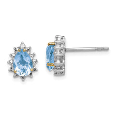 QE6080 Brilliant Gemstones Sterling Silver with 14K Accent Rhodium-plated Sky Blue Topaz and Diamond Post Earrings