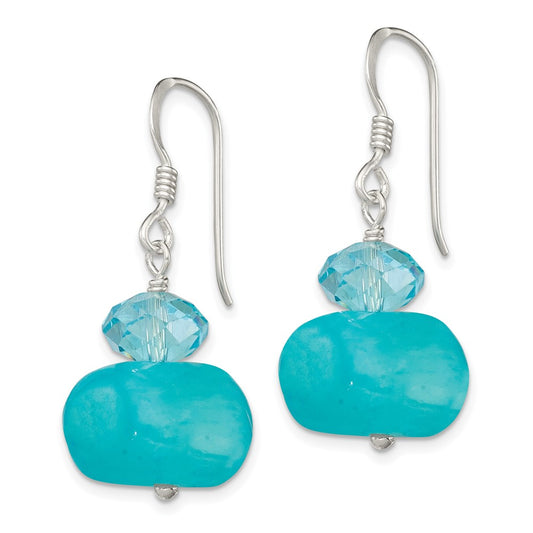QE6083 Sterling Silver Polished Aquamarine Crystal & Blue Jade Dangle Earrings