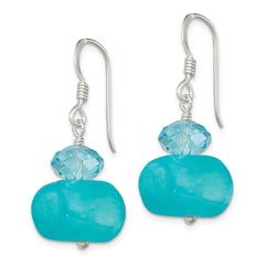 QE6083 Sterling Silver Polished Aquamarine Crystal & Blue Jade Dangle Earrings