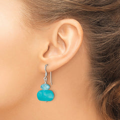 QE6083 Sterling Silver Polished Aquamarine Crystal & Blue Jade Dangle Earrings