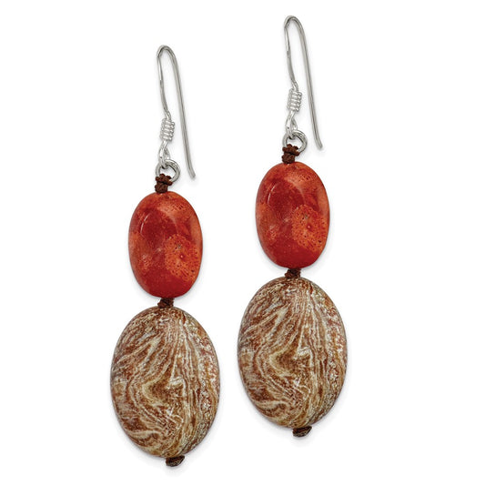 QE6135 Sterling Silver Red Reconstructed Stone/Red Zebra Jasper Earrings