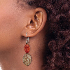 QE6135 Sterling Silver Red Reconstructed Stone/Red Zebra Jasper Earrings