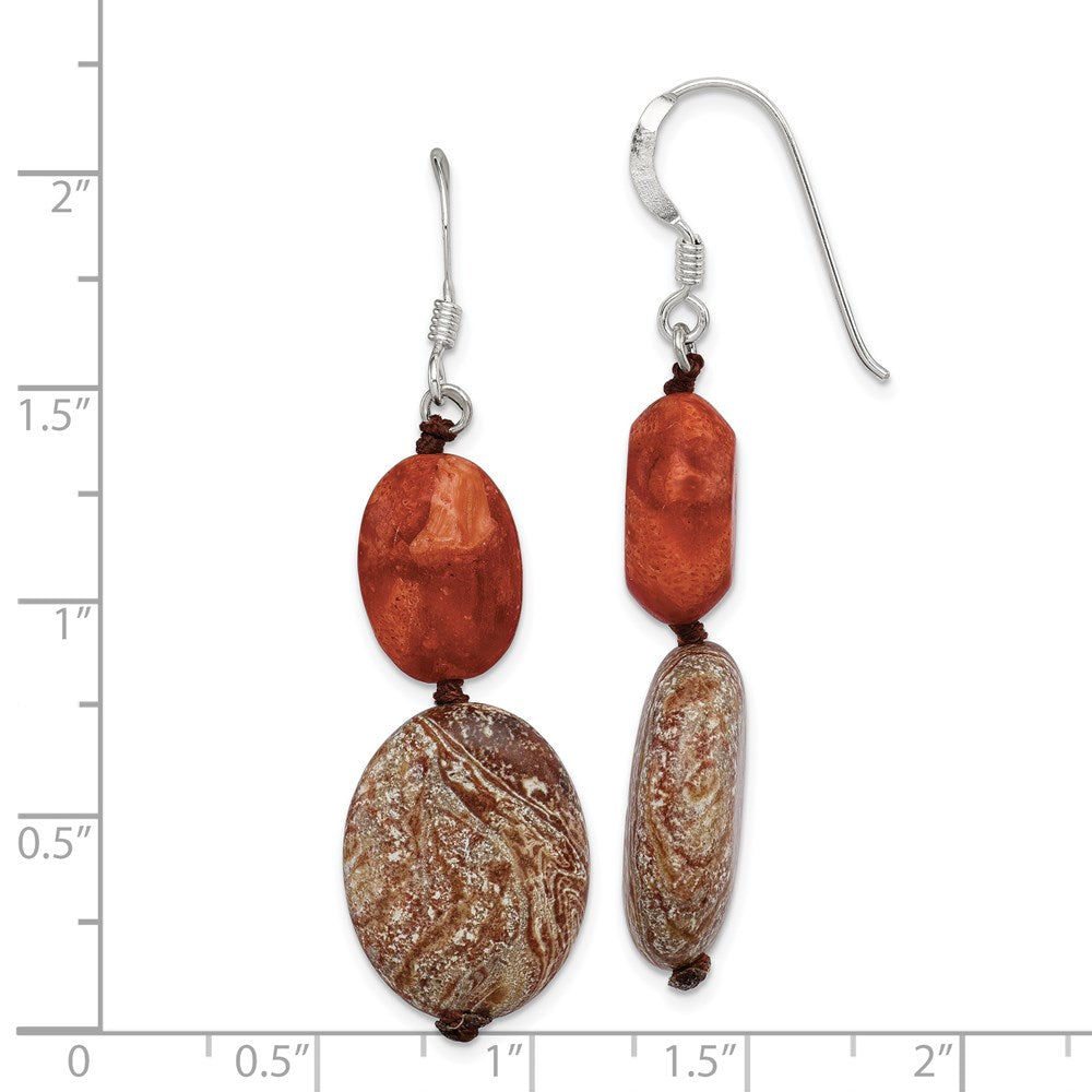 QE6135 Sterling Silver Red Reconstructed Stone/Red Zebra Jasper Earrings